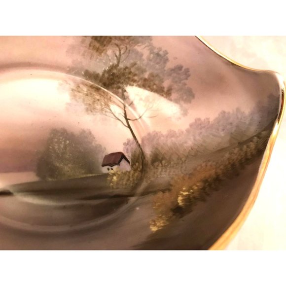Noritake "M" Morimura Handpainted Sauce Bowl & Underplate Cabin on the Lake 6.5" - Picture 5 of 9